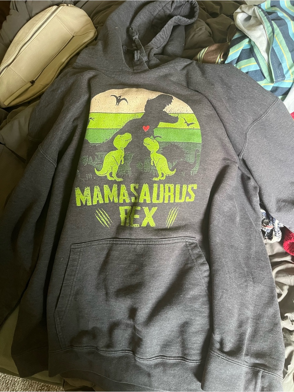 Port and Company Charcoal Gray Mamasaurus Rex Hoodie with Lime Graphic